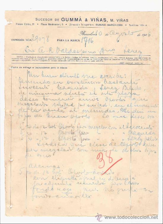 Lettres commerciales: ESPA&Ntilde;A. BARCELONA. CARTA. SUCESOR DE GUMMA Y VI&Ntilde;AS, M. VI&Ntilde;AS. 1926.