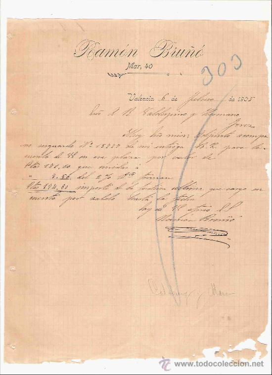Lettres commerciales: ESPA&Ntilde;A. VALENCIA. CARTA. RAMON BRU&Ntilde;O. 1905.