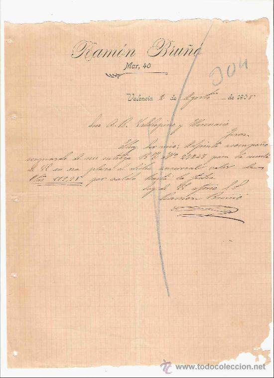 Lettres commerciales: ESPA&Ntilde;A. VALENCIA. CARTA. RAMON BRU&Ntilde;O . 1905.