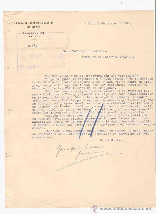 Cartas comerciales: ESPA&Ntilde;A. MADRID. CARTA. CAMARA DE COMERCIO ARGENTINA EN ESPA&Ntilde;A. 1924.
