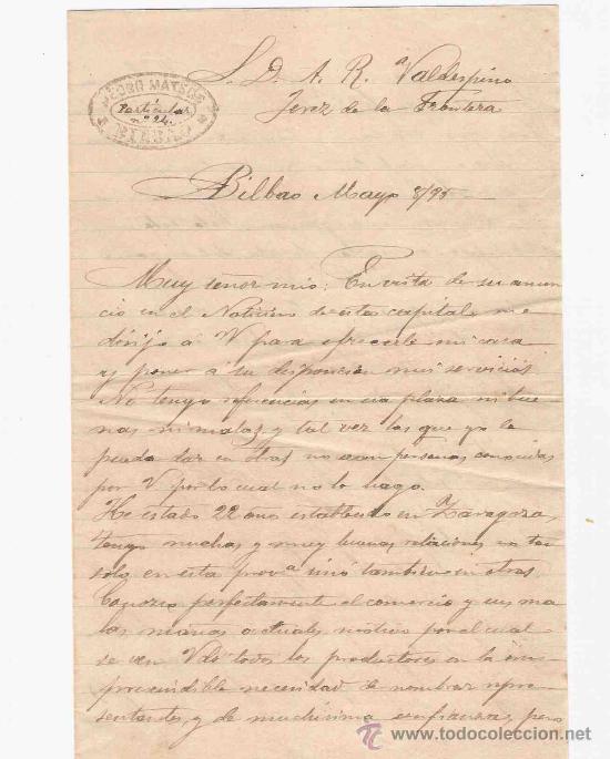 Cartas comerciales: ESPA&Ntilde;A. BILBAO. CARTA. 1895.