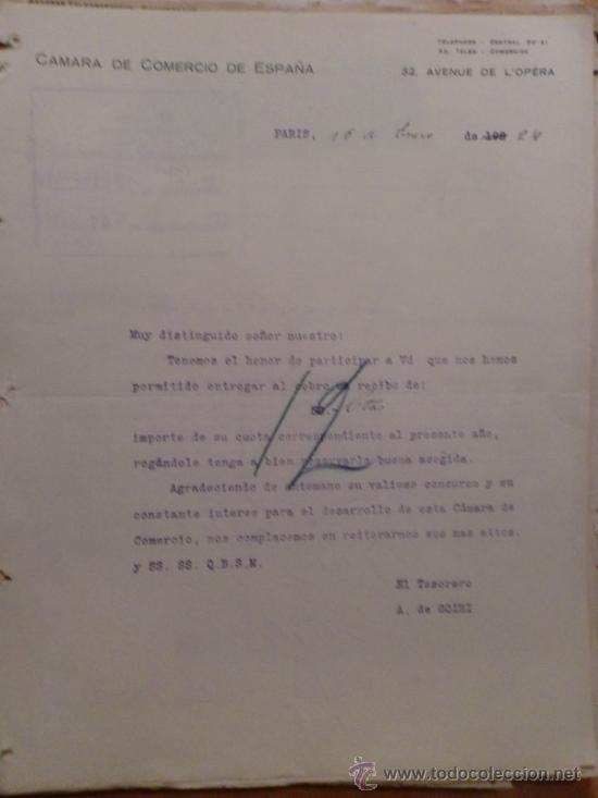 Gesch&auml;ftsbriefe: CARTA COMERCIAL. PARIS. ENERO 1924. CAMARA DE COMERCIO DE ESPA&Ntilde;A.