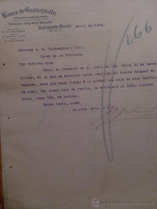 Gesch&auml;ftsbriefe: CARTA COMERCIAL. GUANAJUATO. MEXICO. ABRIL 1905. BANCO DE GUANAJUATO.