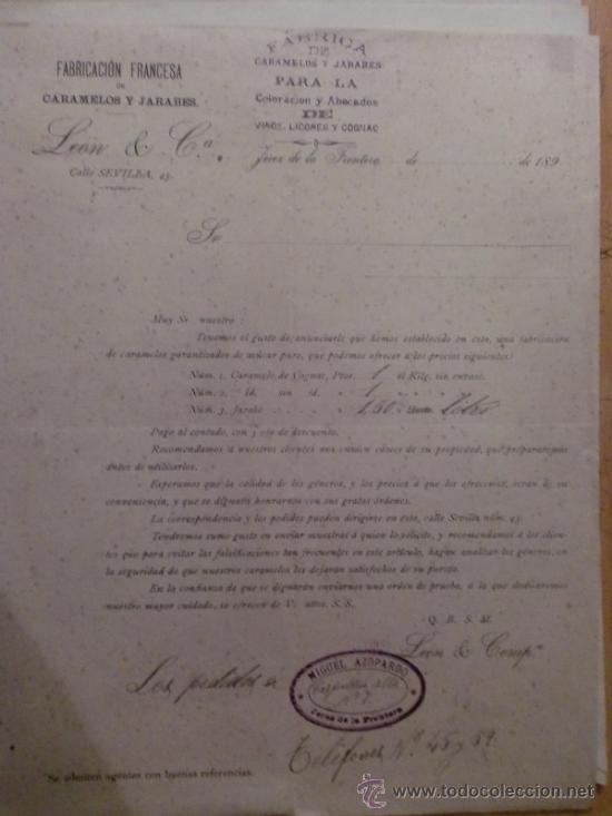Lettres commerciales: CIRCULAR. JEREZ DE LA FRONTERA. CADIZ. LEON & C&ordf;. FABRICACION FRANCESA DE CARAMELOS Y JARABES..