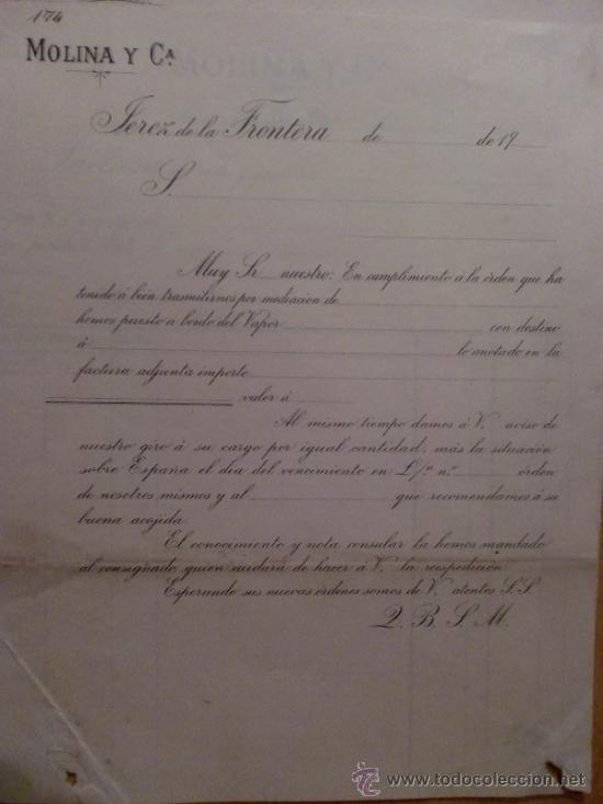 Lettres commerciales: CIRCULAR. JEREZ DE LA FRONTERA. CADIZ. MOLINA & C&ordf;.
