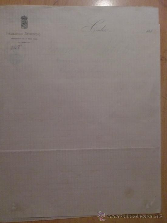 Lettres commerciales: CARTA COMERCIAL. CADIZ. FEDERICO SEGUNDO. PROVEEDOR DE LA REAL CASA.