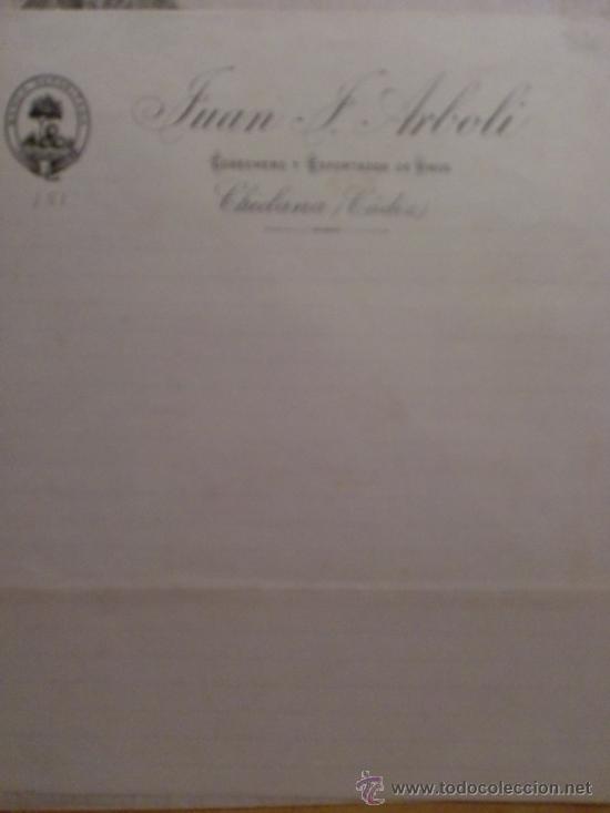 Lettres commerciales: CARTA COMERCIAL. CHICLANA. CADIZ. JUAN J. ARBOLI. COSECHERO Y EXPORTADOR DE VINOS.