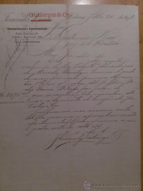 Lettres commerciales: CARTA COMERCIAL.HABANA. CUBA. SEPTIEMBRE 1892. FERNANDEZ GUTIERREZ & C&ordf;. IMPORTACION Y EXPORTACION.