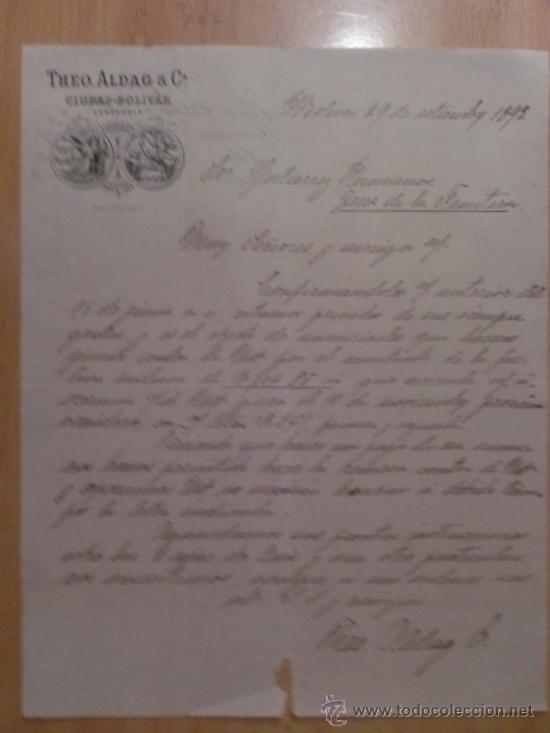 Lettres commerciales: CARTA COMERCIAL. CIUDAD DE BOLIVAR. VANEZUELA. SEPTIEMBRE 1893. THEO ALDAG & C&ordf;.