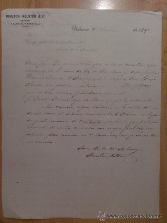 Lettres commerciales: CARTA COMERCIAL. VALENCIA. VENEZUELA. FEBRERO 1894. BOULTON, KOLSTER & C&ordm;.