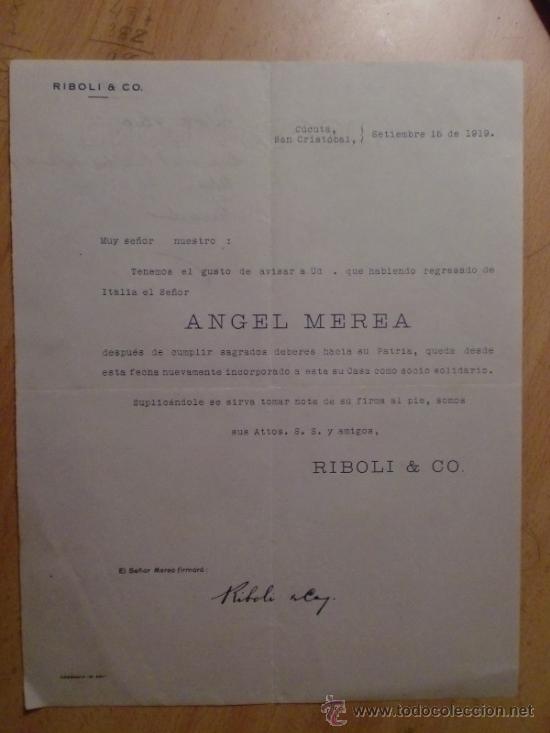 Lettres commerciales: CIRCULAR. CUCUTUA. COLOMBIA. SEPTIEMBRE 1919. ANGEL MEREA.