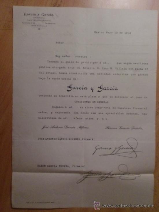 Lettres commerciales: CIRCULAR. MEXICO. MEXICO. MAYO 1903. GARCIA Y GARCIA.