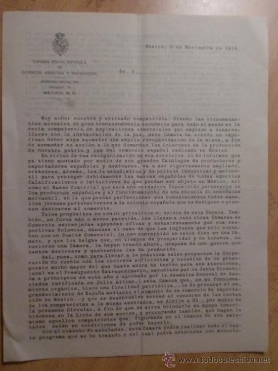 Lettres commerciales: CIRCULAR. MEXICO. MEXICO. NOVBRE 1919. CAMARA OFICIAL ESPA&Ntilde;OLA DE COMERCIO INDUSTRIA Y NAVEGACION.