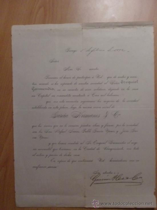 Lettres commerciales: CIRCULAR. TOCUYO. VENEZUELA. GARCIA HERMANOS Y CA. FEBRERO 1892. LIGUORI Y ARESTI.