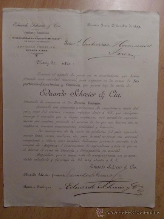 Gesch&auml;ftsbriefe: CIRCULAR. BUENOS AIRES. ARGENTINA. DICIEMBRE 1899. EDUARDO SCHREIER Y CIA.