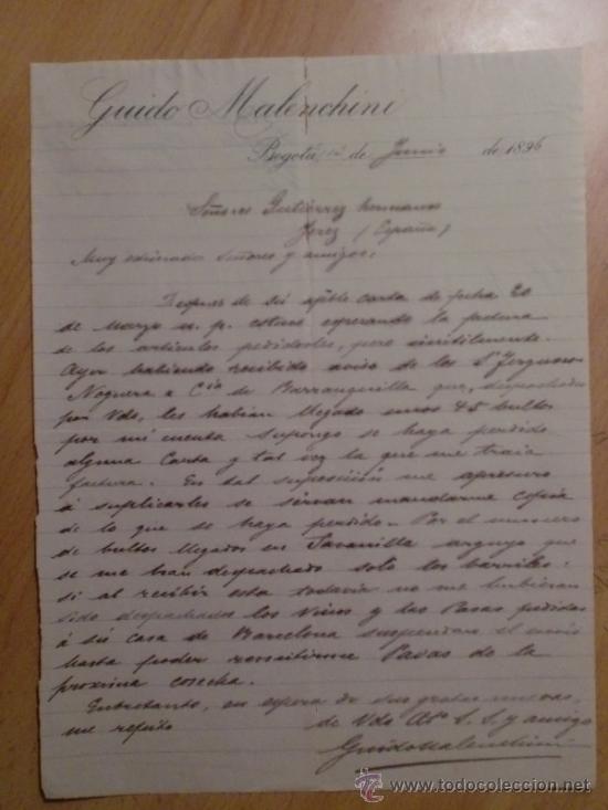 Gesch&auml;ftsbriefe: CARTA COMERCIAL. BOGOTA. COLOMBIA. JUNIO 1896. GUIDO MALENCHINI.