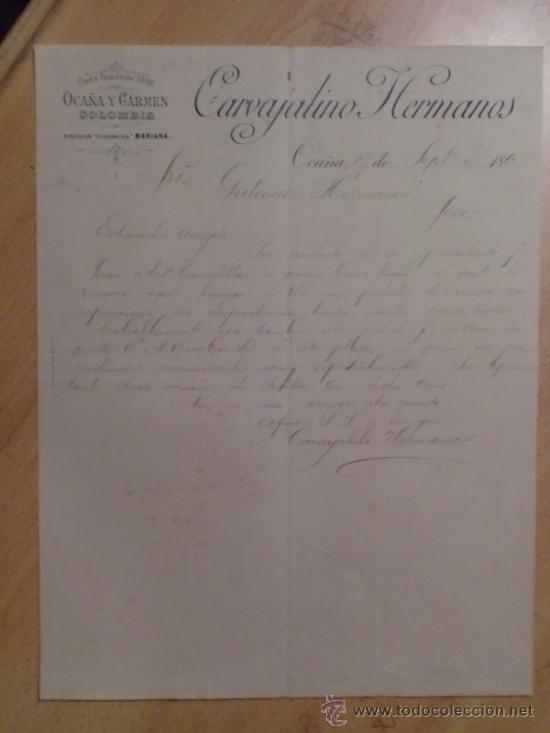 Gesch&auml;ftsbriefe: CARTA COMERCIAL. OCA&Ntilde;A. COLOMBIA. SEPTIEMBRE 1895. CARVAJALINO HERMANOS. OCA&Ntilde;A Y CARMEN.