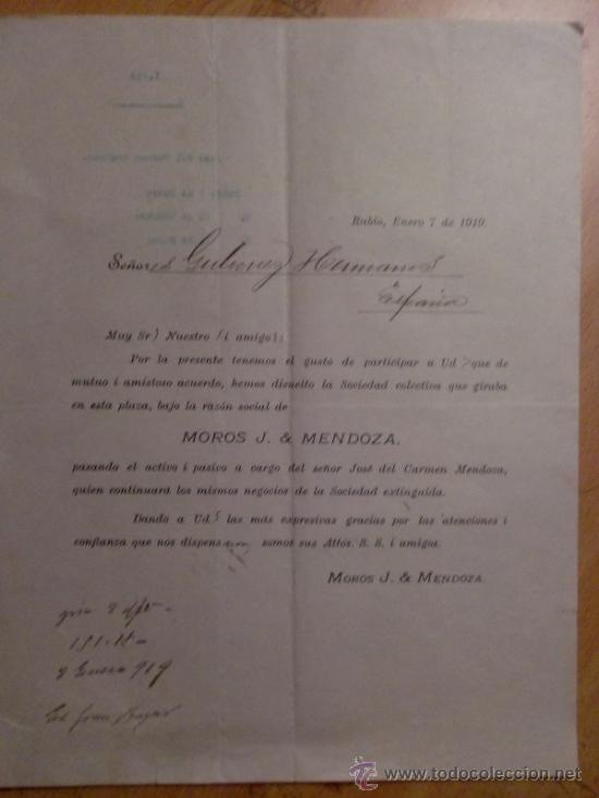 Gesch&auml;ftsbriefe: CIRCULAR. RUBIO. VENEZUELA. ENERO 1919. MOROS J. Y MENDOZA.