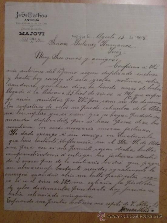 Lettres commerciales: CARTA COMERCIAL. ANTIGUA. GUATEMALA. AGOSTO 1895. J. V. MATHEU.