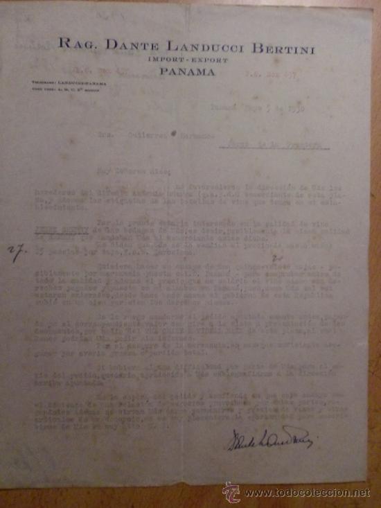Lettres commerciales: CARTA COMERCIAL. PANAMA. PANAMA. MAYO 1930. RAG. DANTE LANDUCCI BERTINI. IMPORTADOR, EXPORTADOR.