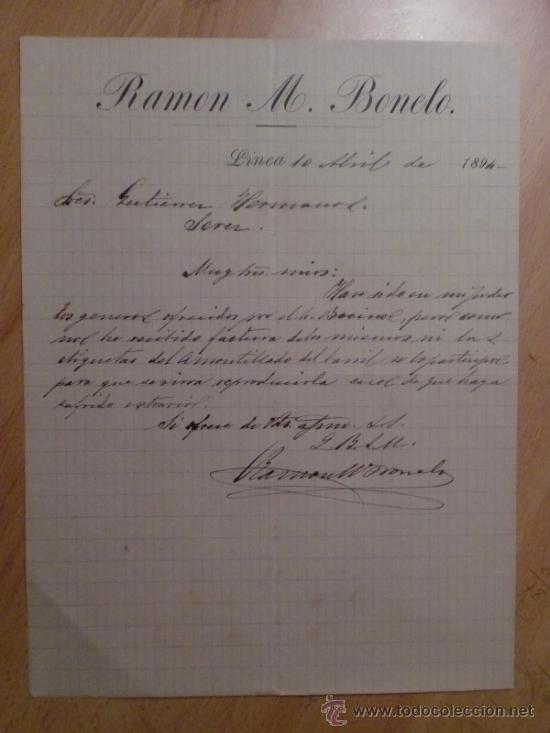 Lettres commerciales: CARTA COMERCIAL. LINEA. MEXICO. ABRIL 1894. RAMON M. BONELO.