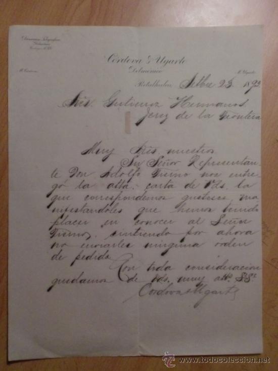 Lettres commerciales: CARTA COMERCIAL. RETALHULEU. GUATEMALA. SEPTIEMBRE 1893. CORDOBA Y UGARTE.