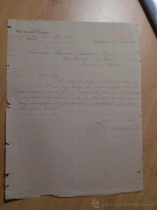 Lettres commerciales: CARTA COMERCIAL. CHRISTIANIA. DINAMARCA. JUNIO 1895. VICE CONSULAT D&acute;ESPAGNE A CHRISTIANIA.
