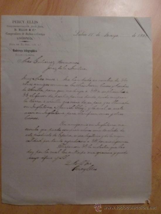 Lettres commerciales: CARTA COMERCIAL. LISBOA. PORTUGAL. MAYO 1892. PERCY ELLIS.