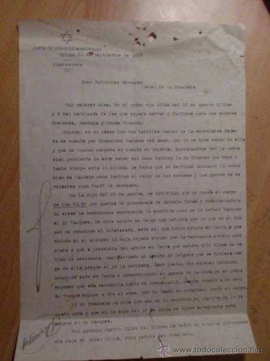 Lettres commerciales: CARTA COMERCIAL. TETUAN. SEPTIEMBRE 1927. JUNTA DE SERVICIOS MUNICIPALES.