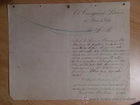 Lettres commerciales: CARTA COMERCIAL. CADIZ. ESPA&Ntilde;A. ENERO 1900. B. L. M. EL CORRESPONSAL LITERARIO DEL DIARIO DE CADIZ.