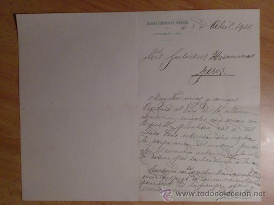 Commercial Letters: CARTA COMERCIAL. CADIZ. ESPA&Ntilde;A. ABRIL 1915.ESCUELA SUPERIOR DE COMERCIO, CADIZ. CATEDRATICOS..