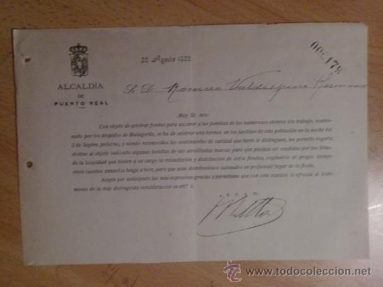 Commercial Letters: CARTA COMERCIAL. PUERTO REAL. CADIZ. ESPA&Ntilde;A. AGOSTO 1923. ALCALDIA DE PUERTO REAL.
