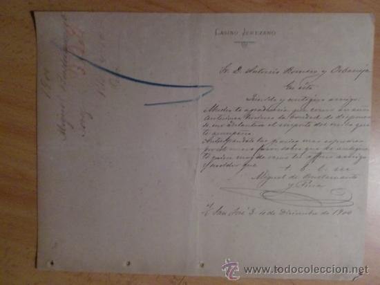 Commercial Letters: CARTA COMERCIAL. JEREZ. CADIZ. ESPA&Ntilde;A. DICIEMBRE 1900. CASINO JEREZANO.