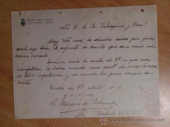 Commercial Letters: CARTA COMERCIAL. MADRID. ESPA&Ntilde;A. MARZO 1919. MINISTERIO DE GRACIA Y JUSTICIA, EL JEFE DE SECCION.