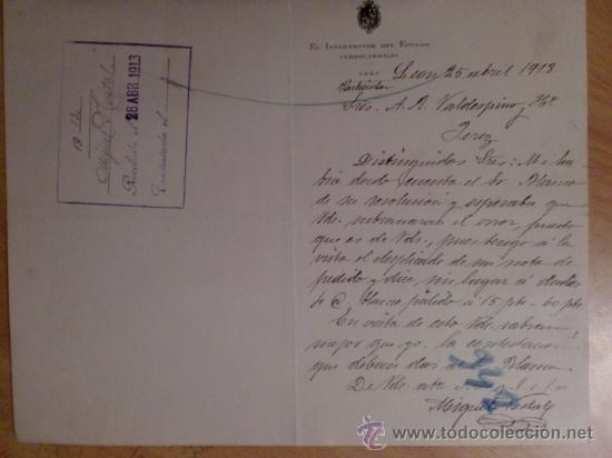Commercial Letters: CARTA COMERCIAL. LEON. ESPA&Ntilde;A. ABRIL 1913. EL INTERVENTOR DEL ESTADO, FERROCARRILES.
