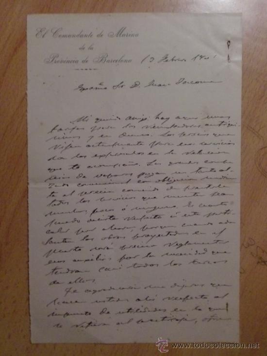 Commercial Letters: CARTA COMERCIAL. BARCELONA. ESPA&Ntilde;A. FEBRERO 1901. EL COMANDANTE DE MARINA DE LA PVCIA.  DE BARCELONA
