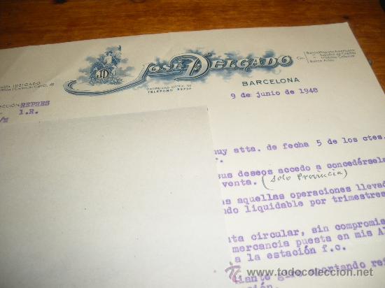 Cartas comerciales: JOSE DELGADO, BARCELONA 1948. - Foto 1