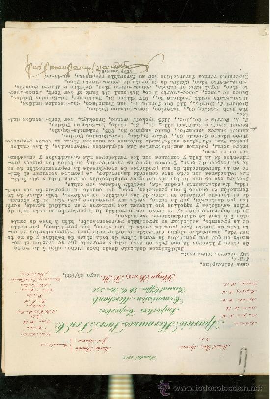 Lettres commerciales: CARTA COMERCIAL. APARICIO HNOS. SUCRS. EN C. IMPORTERS, EXPORTERS. PLAYA PONCE, PUERTO RICO. 1933.