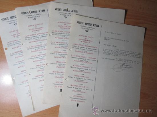 Gesch&auml;ftsbriefe: MONDRAGON - 1935 - 4 CARTAS COMERCIALES VICENTE ARREGUI  A ORENSE -  FOLIO - AGENTE VENTAS EMPRESAS