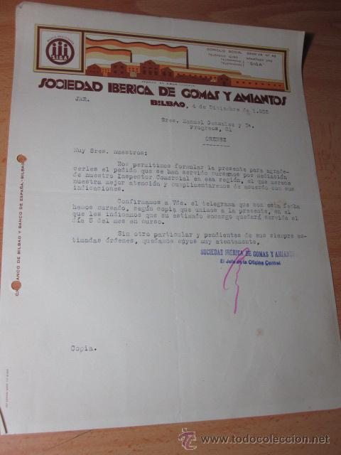 Commercial Letters: BILBAO - 1935 - 1 CARTA COMERCIAL SOC IBERICA DE GOMAS Y AMIANTOS A ORENSE - FOLIO