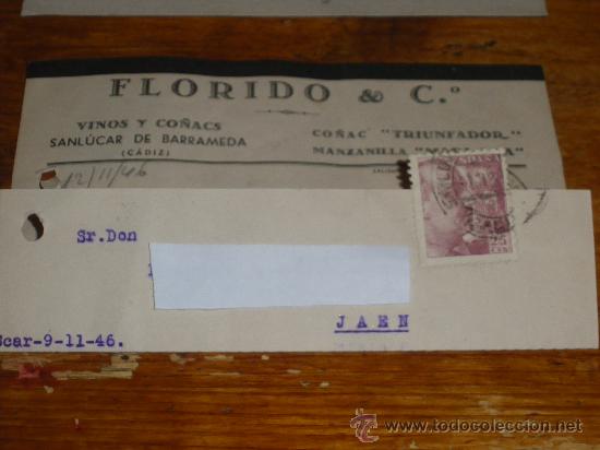Lettres commerciales: FLORIDO Y CO, VINOS Y CO&Ntilde;ACS. SANLUCAR DE BARRAMEDA CADIZ. TARJETA ENLUTADA.