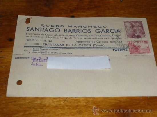Lettres commerciales: QUESO MANCHEGO, SANTIAGO BARRIOS GARCIA. QUINTANAR DE LA ORDEN (TOLEDO).