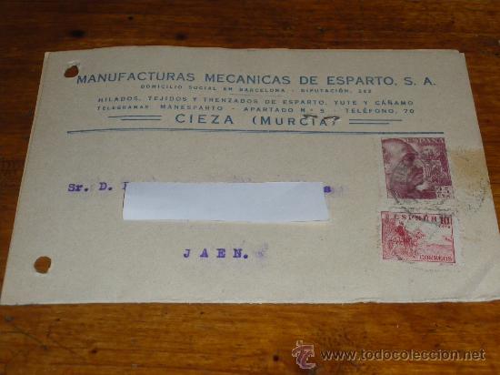 Gesch&auml;ftsbriefe: MANUFACTURAS MECANICAS DE ESPARTO. CIEZA MURCIA. TARJETA COMERCIAL.