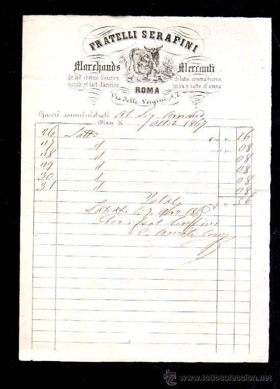 Lettere commerciali: ROMA. FACTURA DE MARCHANDS MERRMTI. FRATELLI SERAFINI. 1867