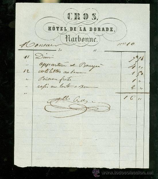 Cartas comerciales: NARBONNE, FRANCIA. CROS, HOTEL DE LA DORADE