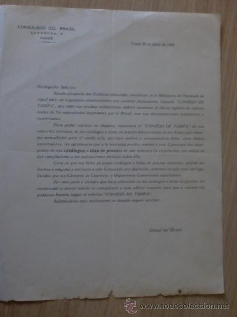 Cartas comerciales: CIRCULAR. ESPA&Ntilde;A. CADIZ. JUNIO 1933. CONSULADO DEL BRASIL. CONSUL DEL BRASIL.