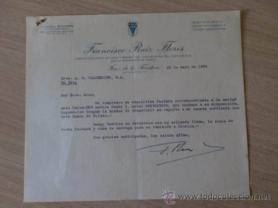 Cartas comerciales: CARTA COMERCIAL. ESPA&Ntilde;A. JEREZ. MAYO 1964. FRANCISCO RUIZ FLORES. CONCESIONARIO OFICIAL DE DKW..