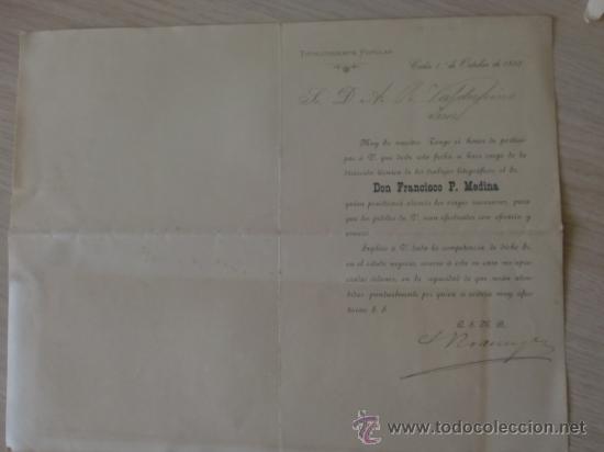 Cartas comerciales: CIRCULAR. ESPA&Ntilde;A. CADIZ. OCTUBRE 1893. FRANCISCO P. MEDINA. TIPOLITOGRAFIA POPULAR.