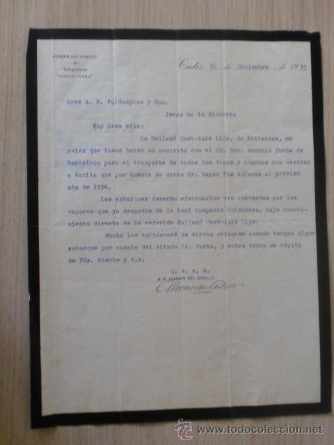 Cartas comerciales: CARTA COMERCIAL. ESPA&Ntilde;A. CADIZ. DICIEMBRE 1935. JOAQUIN DEL CUVILLO.