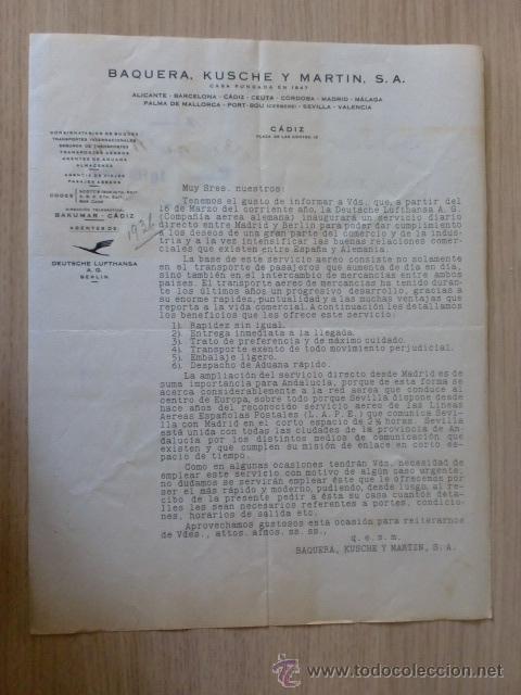 Lettere commerciali: CIRCULAR. ESPA&Ntilde;A. CADIZ. FEBRERO 1936. BAQUERA, KUSCHE Y MARTIN, S.A.